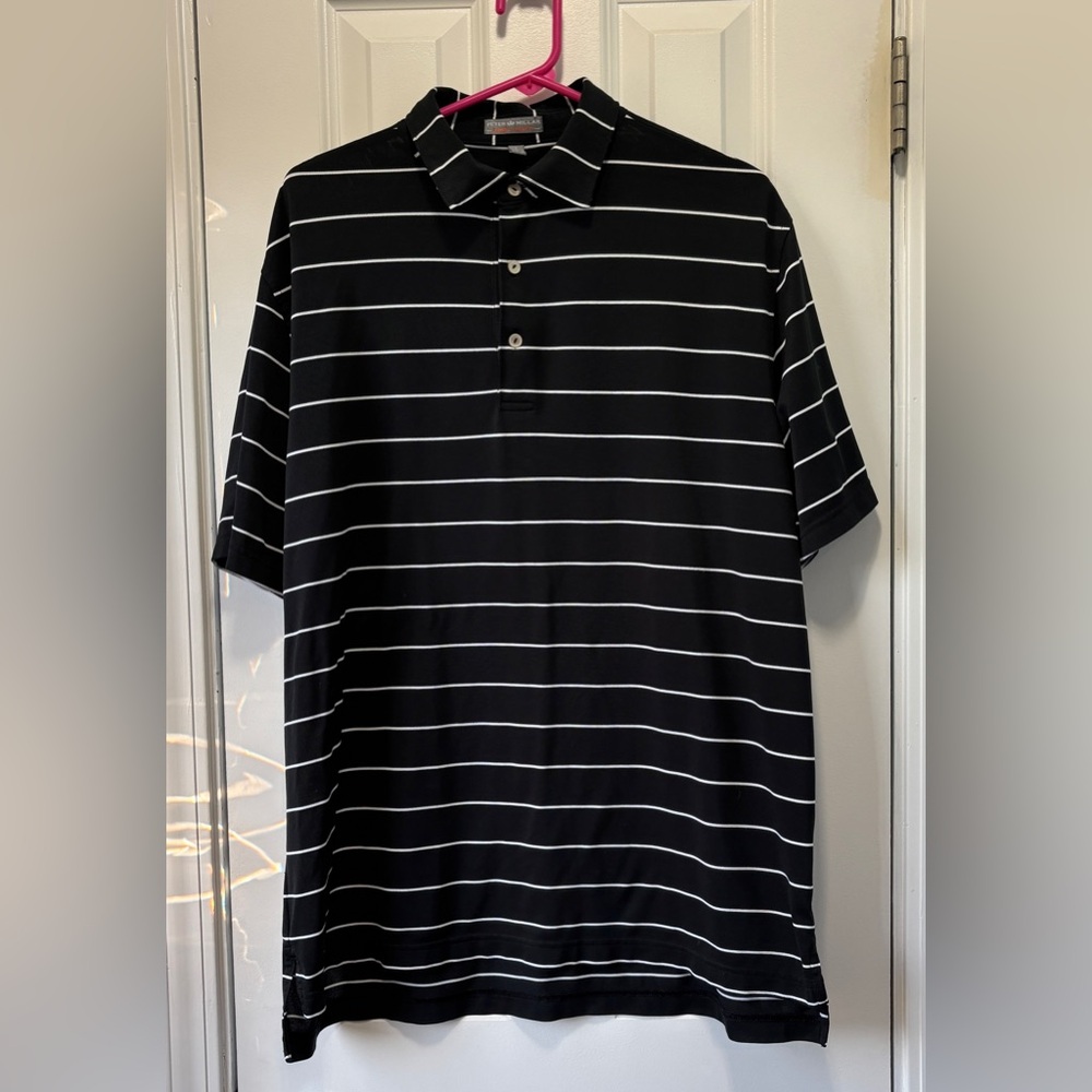 Peter Millar Men's Black and White Summer Comfort Polo Size Large